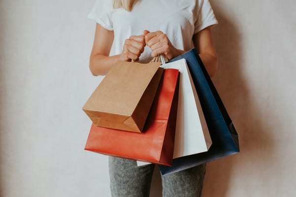 Consumidora segurando sacolas de compras em uma loja, imagem ilustrativa da Black Friday