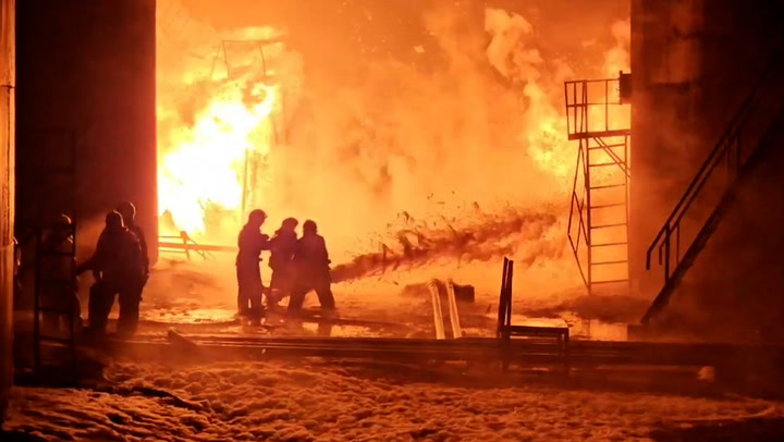 Flames rage after Ukrainian drone hits oil depot in Russia