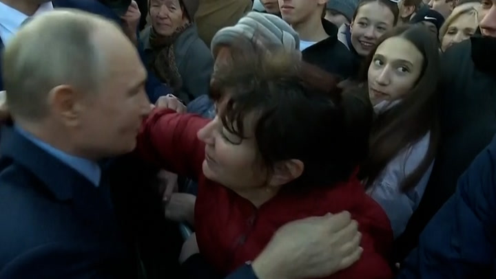 Putin hugged and kissed by elderly supporters during Stavropol visit ahead of election