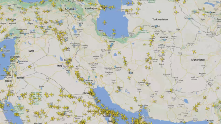 Assista ao vivo Rastreamento de voos no Oriente Medio apos