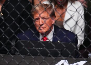 Donald Trump está ao lado do ringue no UFC 302 depois de ser considerado culpado de 34 acusações criminais
